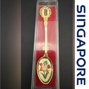 Singapore Cloisonne souvenir spoon gold tone